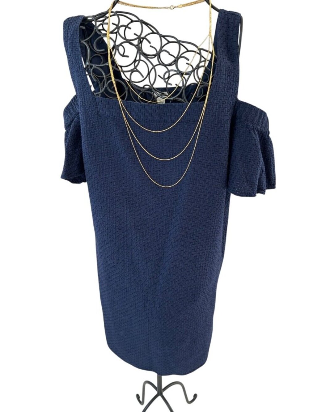 J.Crew Navy Off-Shoulder Textured Knit Mini Dress With Ruffle Sleeves Size XL